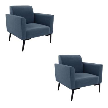 Imagem de Kit 2 Poltronas Pés Villach Marisa Suede D03 - D\'rossi Cor Azul Marinho
