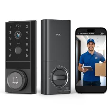 Imagem de TCL Trava inteligente de vídeo D1 Max, câmera 2K 3 em 1 + campainha + fechadura de porta com impressão digital, fechadura Wi-Fi integrada para porta da frente, entrada sem chave, trava automática