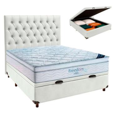 Imagem de Cama Box Bau Branco+Colchão Casal Freedom Ortobom+Cabeceira