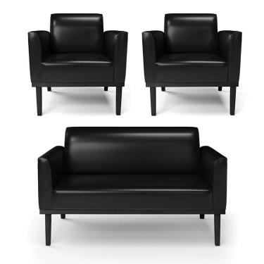 Imagem de Sofá Namoradeira Com 2 Poltronas Base De Madeira Fixa Preto Marisa Corano D03 - D\'rossi Cor Preto