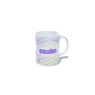 Imagem de caneca cerâmica 325 ml alfabeto princesas, todas as letras, nomes personalizados, Design Colorido com Flores (h)