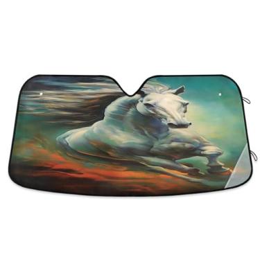 Imagem de Blueangle Pára-brisas de carro pintura galopante de cavalo protetor solar para carros - proteção UV dobrável, ajuste universal 139.7 cm x 70.1 cm protetor de para-brisa frontal (543)