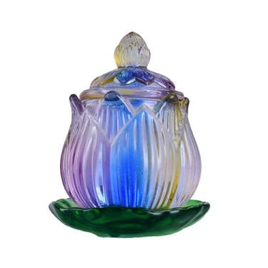 Imagem de FENNYYAR Make Offerings To Buddha Holy Water Cup Colorido Glaze Lotus, 9,8 cm 9,7 cm, Ornamento de copo de abastecimento de água frontal de Buda de vidro