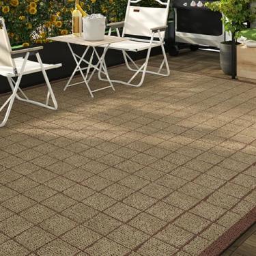 Imagem de HGTRH Tapetes de jardim ao ar livre à prova d'água 200 x 300 extra grandes, tapetes de pátio misturados de tecido com fundo antiderrapante, tapete de jardim à prova d'água para jardim, pátio, listrado