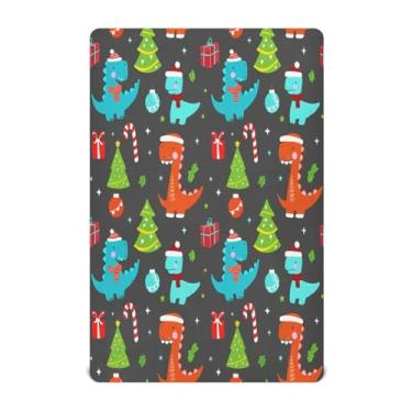 Imagem de JUZIHAI Lençol de berço com desenho animado de dinossauro de Natal para meninos e meninas, macio, respirável, elástico, 99 x 68 cm, lençol aconchegante para berço padrão e cama de criança pequena