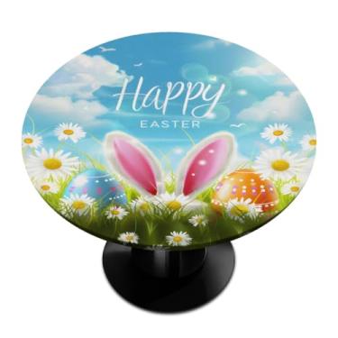 Imagem de oooJHooo Toalha de mesa redonda com elástico, coelhinho do ovo de Páscoa, toalhas de mesa redondas limpáveis, à prova d'água, capa circular para ambientes internos e externos, para sala de jantar