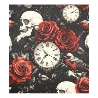 Imagem de Qilmy Capa de ímã de lava-louças com estampa floral de caveiras, painel magnético decorativo de 58 x 66 cm para utensílios de cozinha, adesivo de geladeira para máquinas de lavar louça, lavadoras e