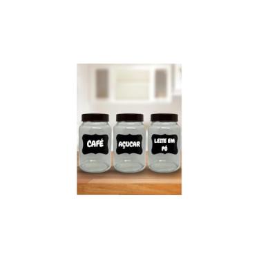 Imagem de Conjunto 3 Potes de Vidro com Tampa e Adesivo Lousa, Preto, 360ml/560ml/810ml, Material Vidro e Ferro