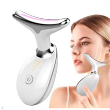 Imagem de Dispositivo de Beleza para Pescoço, EMS, Luz Vermelha Azul Verde, Limpeza Facial, Massagem Quente, Vibração, 3 Modos, USB Recarregável, 89x47x120mm