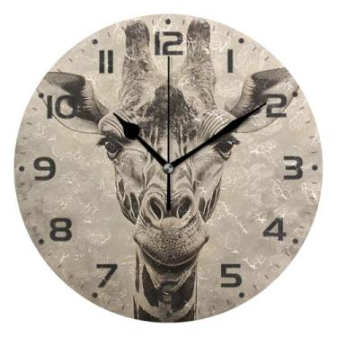 Imagem de Qilmy Relógio de parede pequeno moderno girafa, 25 cm, operado por bateria, silencioso, sem tique-taque, relógio analógico decorativo para casa, escritório, escola, quarto, banheiro e cozinha, fácil