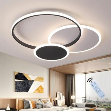 Imagem de Luminária de teto LED moderna, dimerizável com controle remoto, 3000K-6000K, estilo lustre, design criativo, luminária de teto embutida para sala de estar, quarto, cozinha, corredor, preta,
