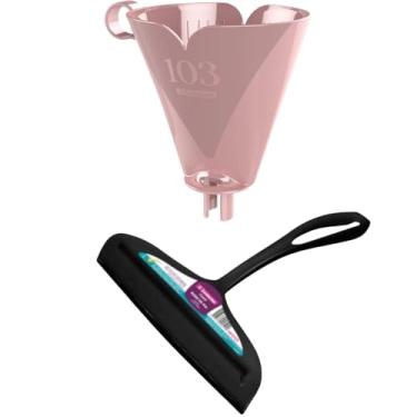 Imagem de Conjunto de 1 Rodo Plástico Multiuso Preto com Raspador 18cm + 1 Suporte de Filtro de Café Tam. 103 Rosa