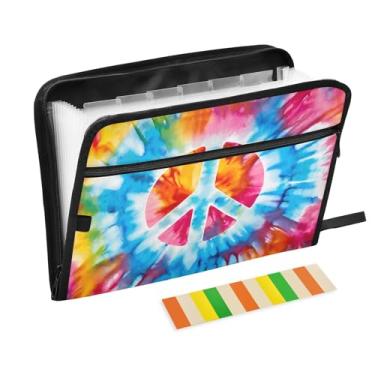 Imagem de Pasta de arquivo expansível Tie Dye Peace à prova de fogo segura à prova d'água sanfonada para arquivo tamanho carta e tamanho A4 para material de escritório escolar