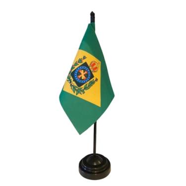 Imagem de Bandeira de Mesa Brasil Imperial, Decorativa, 26cm Altura Total, 18x11cm Tecido, Oxford Face Única, Base Plástica, Multicolorido, para Escritório, Eventos e Cerimônias