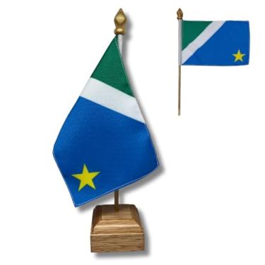 Imagem de Bandeira de Mesa Elegance Mato Grosso do Sul, Dupla Face, 19x13cm, Base em Madeira Natural, 30cm Altura Total, Oxford, Decorativa, Escritório e Eventos