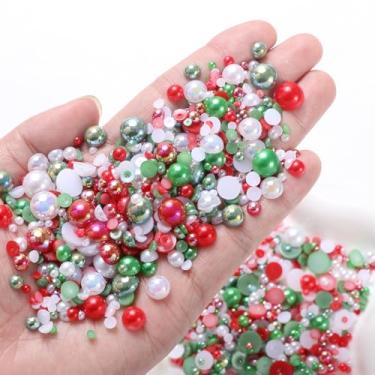 Imagem de Pérolas planas para artesanato, meias pérolas e pedras vermelhas e verdes, 3/4/5/6/8/10 mm meia redonda ABS flatback pérolas preciosas deslumbrantes para unhas DIY sapatos roupas bolsas