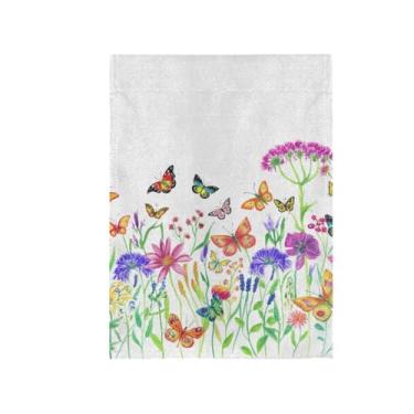 Imagem de Bandeiras pequenas de borboletas silvestres para bandeiras externas de jardim sazonais de dupla face vertical de 30 x 45 cm