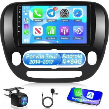 Imagem de [4 + 64 G] Rádio de carro NHOPEEW para Kia Soul 2014-2017 (apenas para A/C manual) – Carplay sem fio e Android Auto – tela sensível ao toque de 22 cm, estéreo para carro Android – EQ Audio/GPS/WiFi