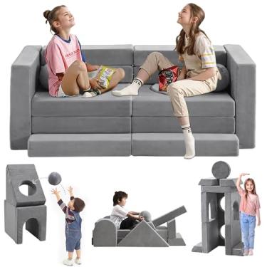 Imagem de Domiqut 22 peças de sofá modular para crianças, 1000 + móveis de sala de jogos criativos DIY para crianças, sofá infantil, espuma conversível e almofada de chão para meninos e meninas, cinza escuro