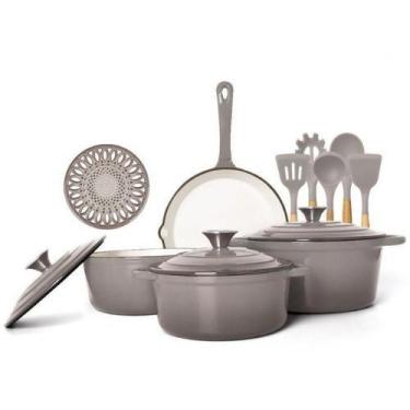 Imagem de Conjunto de Panelas de Ferro Fundido Esmaltado 10 Peças - Frigideira, 