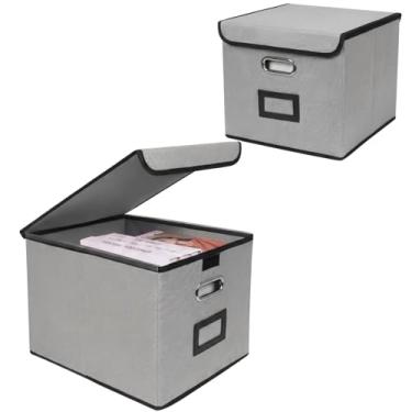 Imagem de Tcbelosion Caixa de armazenamento de arquivos com tampa, 39 x 32 x 26 cm, organizador dobrável de grande capacidade com alça, perfeito para casa, escritório e organização de armário (2 pacotes, cinza)