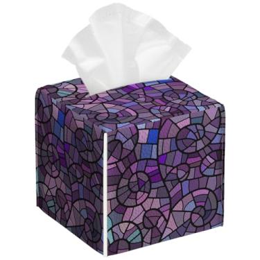 Imagem de Pacote com 2 capas de caixa de lenços de papel quadrado de couro PU abstrato roxo à prova d'água organizador de papel facial para banheiro, cozinha, casa, escritório, carro