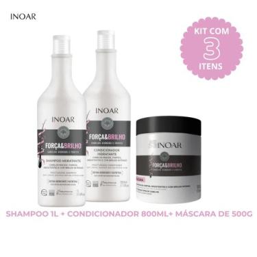 Imagem de Kit 3 Itens Inoar Força e Brilho Shampoo 1L + Condicionador 800ml + Má
