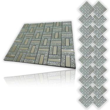 Imagem de Pastilha De Vidro Adesiva Kit 20 Uni Parede Cozinha Sala Banheiro Deco