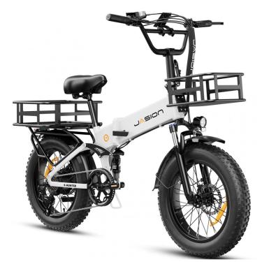 Imagem de Bicicleta elétrica dobrável Jasion branca, pneus largos 20x4, motor 1400W, bateria remo...