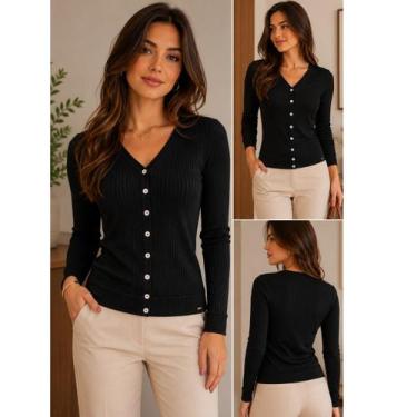 Imagem de Cardigan Feminino Canelado com Botões Funcionais Punho Manga - LUNELLI