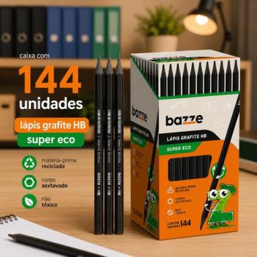 Imagem de Lápis Grafite HB Bazze Caixa 144 Unidades Super Eco Corpo Sextavado
