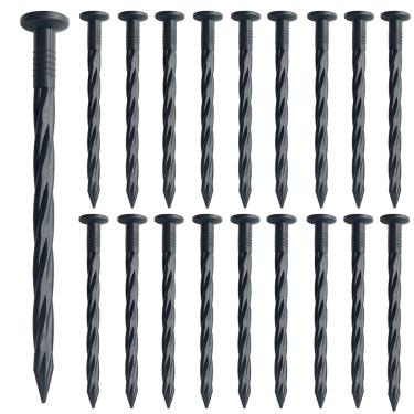 Imagem de Aoipend Estaca de paisagem de nylon em espiral de plástico, prego preto, paisagens de 20 cm, espigões de afiação, prevenção de ferrugem e corrosão para paver Edging, barreira de erva daninha, relva artificial (150, preto)