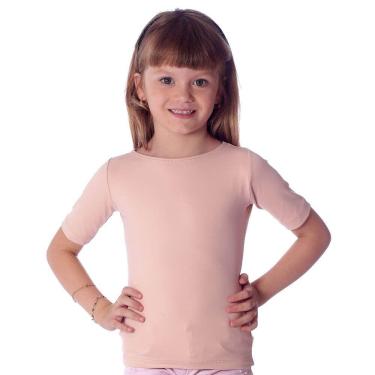 Imagem de Blusa Infantil com Proteção Solar Nude Feminina Meia Manga Decote Canoa