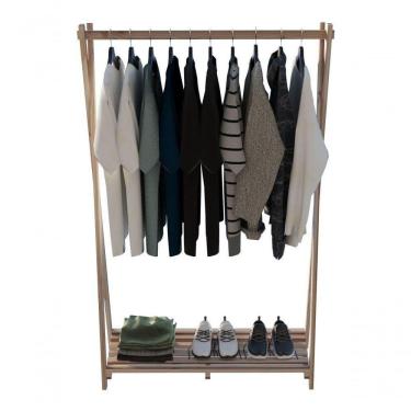 Imagem de Arara De Roupas Cabideiro Parede De Pinus