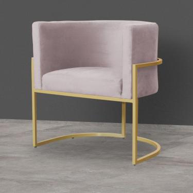 Imagem de Poltrona Decorativa Estofada Base de Ferro Sala Luana Veludo Rose - LM DECOR