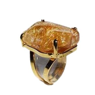 Imagem de Anel Cristal Rutilo Natural Rolado Aro Ajustavel Dourado