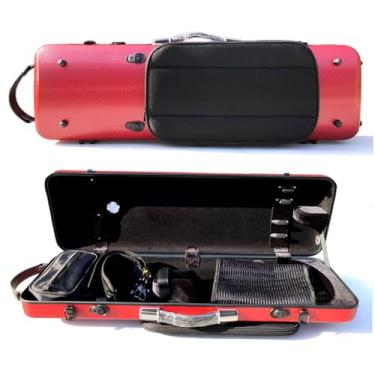 Imagem de WUQIMUSC Estojo para violino 4/4 tamanho completo de alta resistência capa dura de fibra de carbono Alças duráveis Armazenamento interno com alças de mochila bolsa de folha de música (vinho vermelho, trava de fivela)