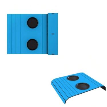 Imagem de Kit Esteira Bandeja Caixote + Porta Copos MDF para Sofa - Colorido Lazer Sofisticado Conforto luxo Para Diversos Ambientes Decoração(Azul)