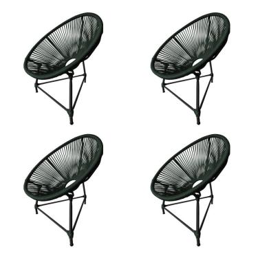 Imagem de Kit 4 Cadeiras Acapulco Corda Náutica Base em Alumínio Preto/verde Musgo