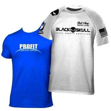 Imagem de Kit 2x Camiseta Esportiva  Azul Profit + Camisa Branca Black Skull-Unissex