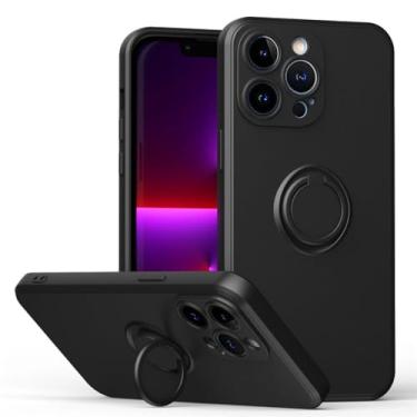 Imagem de Capa de anel magnético de silicone original para iPhone15 11 12 13 14 Pro XS Max XR XS X 6 6S 8 7 Plus Capa de dedo com suporte macio, preta, para iPhone 13 Mini