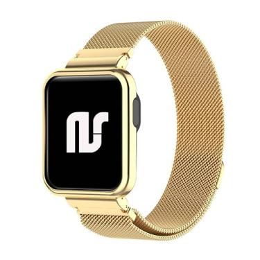 Imagem de NSmart - Kit Pulseira magnética + CASE NSmart em aço inoxidável compatíveis com Redmi Watch 2 Lite/Mi Watch 2 Lite/Redmi Watch 3 (Redmi Watch 3, Gold)