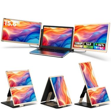 Imagem de Extensor de tela de laptop, monitor portátil triplo de 15,6 polegadas com tela 86% NTSC IPS FHD 1080P, extensor de monitor de laptop removível compatível com Wins/Mac/Linux/Dex/Chrome, funciona com
