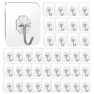 Imagem de ZOMMIPIAO 40 pacotes - ganchos adesivos de peso de 13,6 kg ganchos de parede de cozinha - 40 pacotes resistentes 13,6 kg (máximo) cabides pegajosos sem unhas com ganchos inoxidáveis