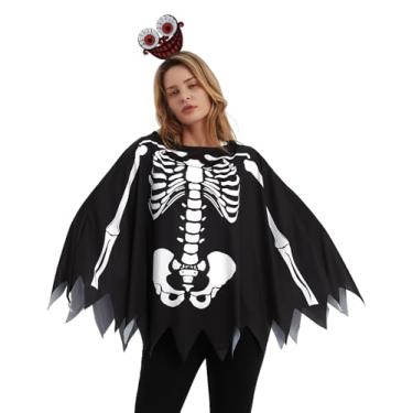 Imagem de Momax Skeleton Costume Set for Adults and Teens, Plus Size Skeleton Poncho with Scary Skull Headband,Halloween Costumes Day of the Dead Costume,Skull Cape Cosplay Party Dress Up