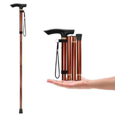 Imagem de YOBOKO Bengala de caminhada de liga de alumínio, bengala de caminhada telescópica dobrável, bengala antiderrapante para idosos, muleta ajustável de 5 seções, fácil de carregar, bengala dobrável para