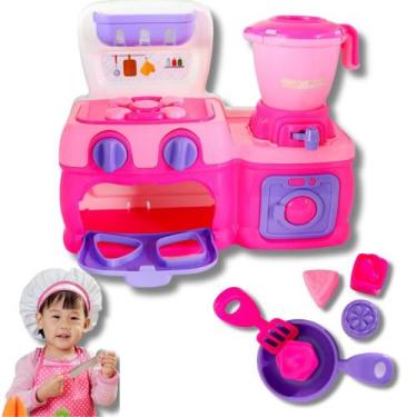Imagem de Mini Cozinha Rosa com Fogão, Forno, Liquidificador, Espátula e Outros 