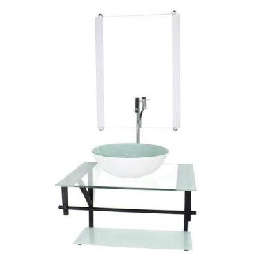 Imagem de Gabinete Vidro Banheiro 60Cm Ap Cuba Redonda Branco Torneira - Cubas E