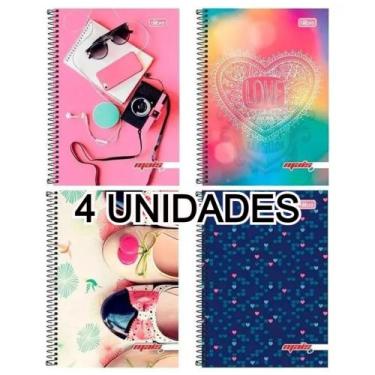 Imagem de Kit 4 Cadernos Espiral 96 Folhas Universitário Mais Feminino Capa Dura