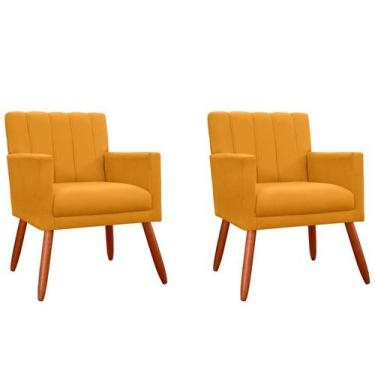 Imagem de Kit 2 Poltronas Decorativa Cecília Suede Amarelo Pés Madeira Ms Decor 